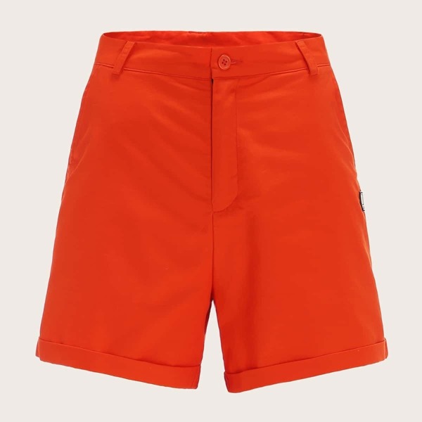 

Men Neon Orange Patched Rolled Hem Shorts, Orange bright