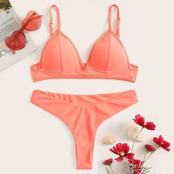 

Spaghetti Strap Top With Cheeky Bikini Set