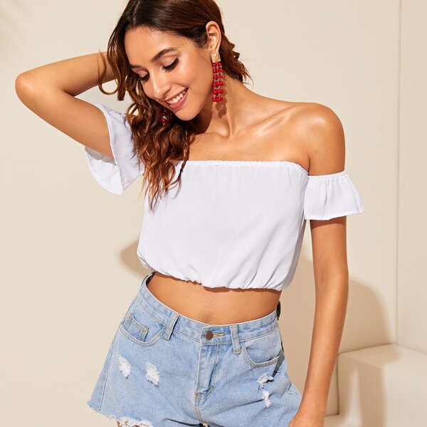 

Off Shoulder Crop Top, White