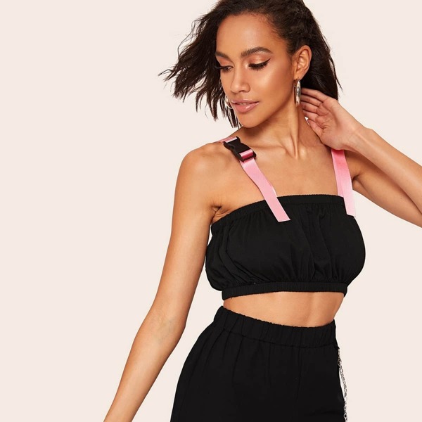 

Crop Crinkle Top With Adjustable Strap