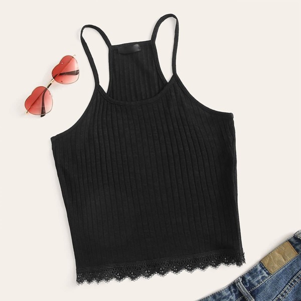 

Lace Trim Rib-knit Cami Top