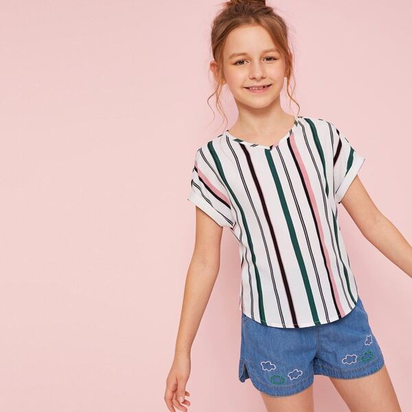 

Girls Cuff Sleeve Striped Top