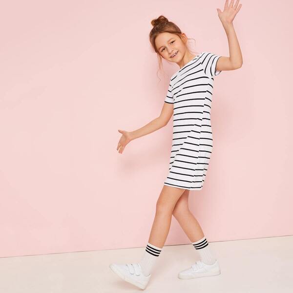 

Girls Short Sleeve Striped Tee Dress