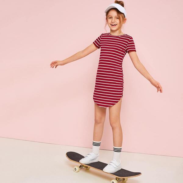 

Girls Curved Hem Striped Tee Dress