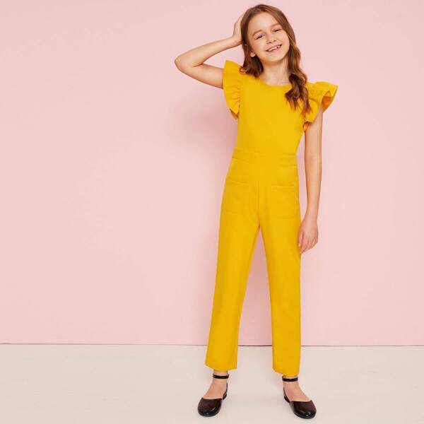 

Girls Ruffle Trim Pocket Front Jumpsuit