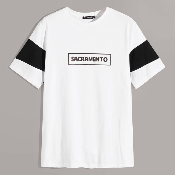 

Men Letter Print Two Tone Tee