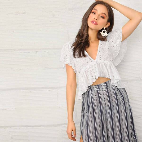 

Flutter Sleeve Asymmetric Schiffy Top, White