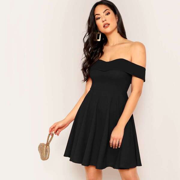 

Foldover Off Shoulder Skater Dress
