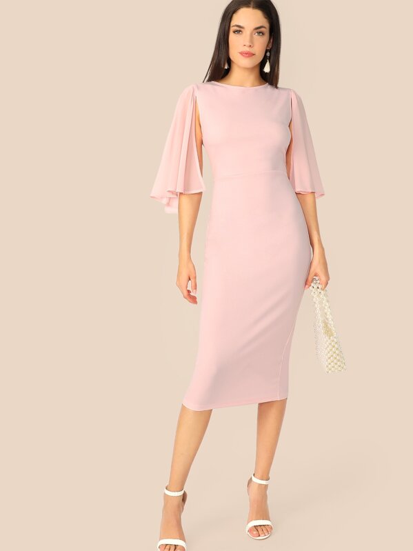

Cloak Sleeve Solid Pencil Dress, Pink, Aarika Wolf