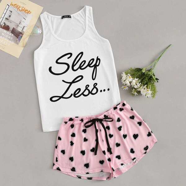 

Plus Letter Tank Top & Heart Shorts PJ Set
