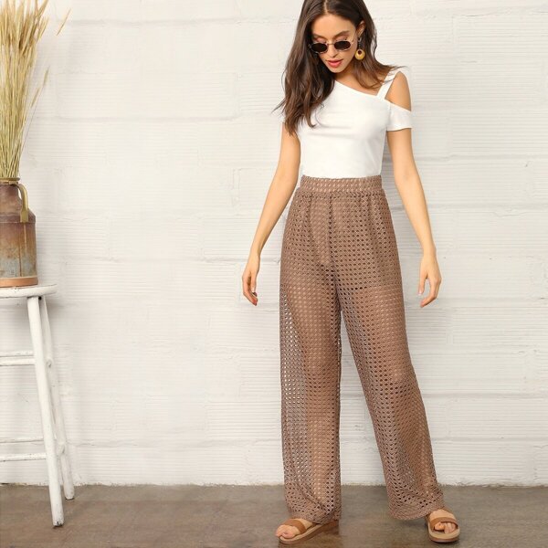 

Elastic Waist Circle Lace Palazzo Pants