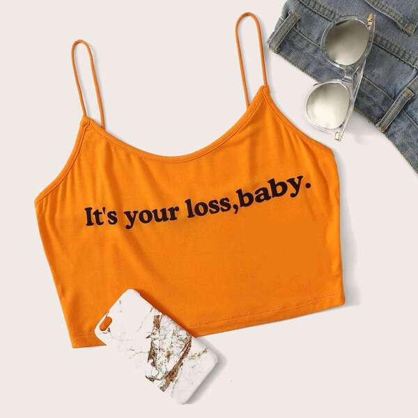 

Slogan Print Crop Cami Top