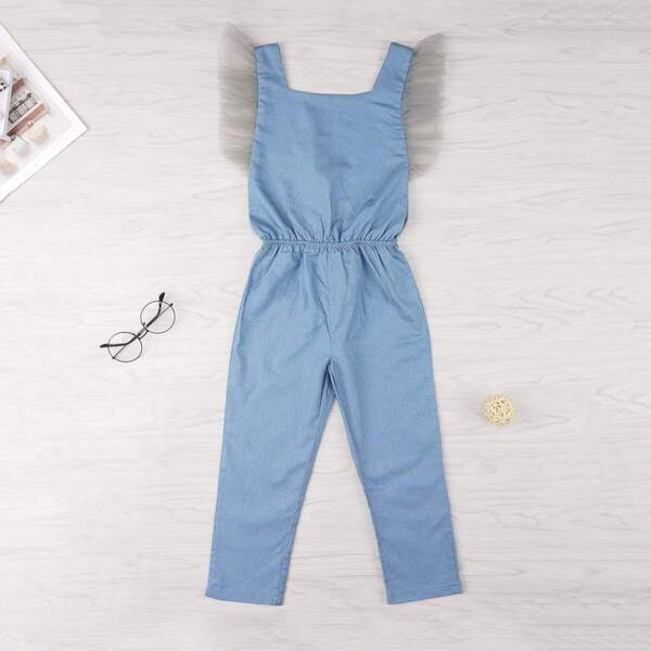 

Toddler Girls Contrast Mesh Blouson Jumpsuit