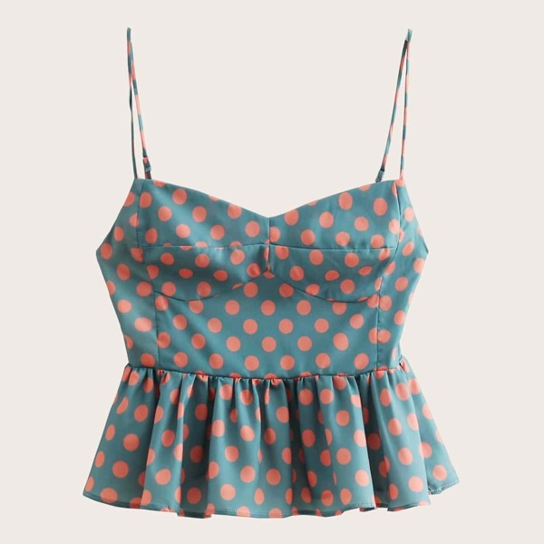 

Polka Dot Peplum Cami Top, Green