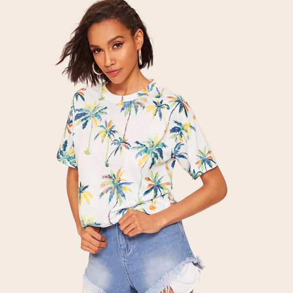 

Tropical Print Drop Shoulder Tee