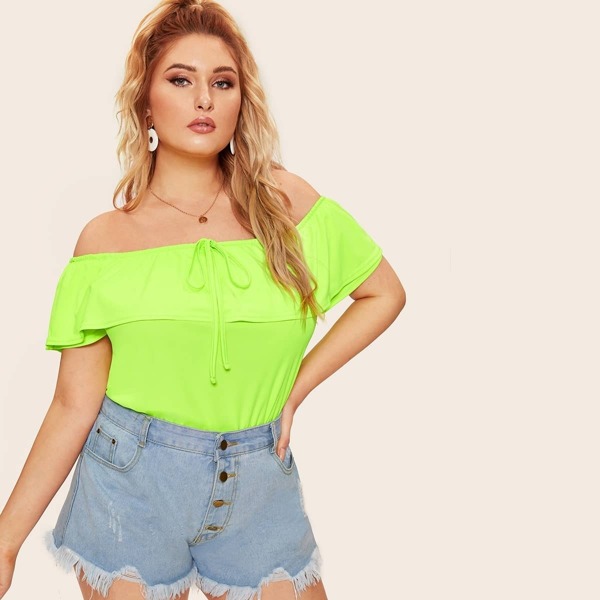 

Plus Off Shoulder Knot Neon Lime Tee