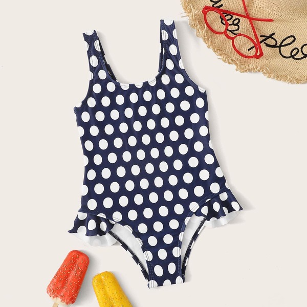 

Toddler Girls Polka Dot Ruffle One Piece Swimsuit