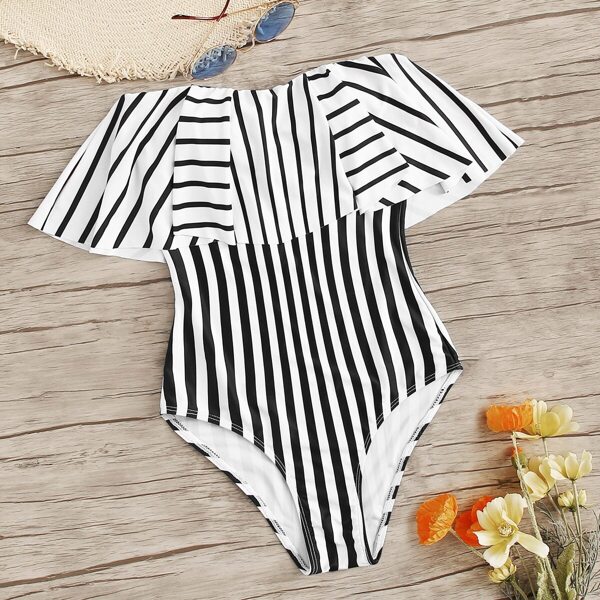 

Removable Strap Striped Flounce One Piece Swimwear
