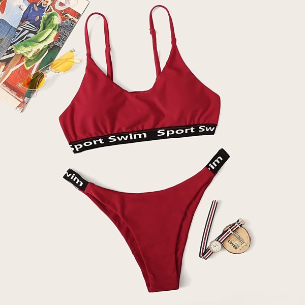 

Letter Tape Spaghetti Strap Bikini Set