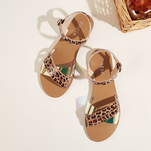 

Leopard Pattern Buckle Strap Sandals