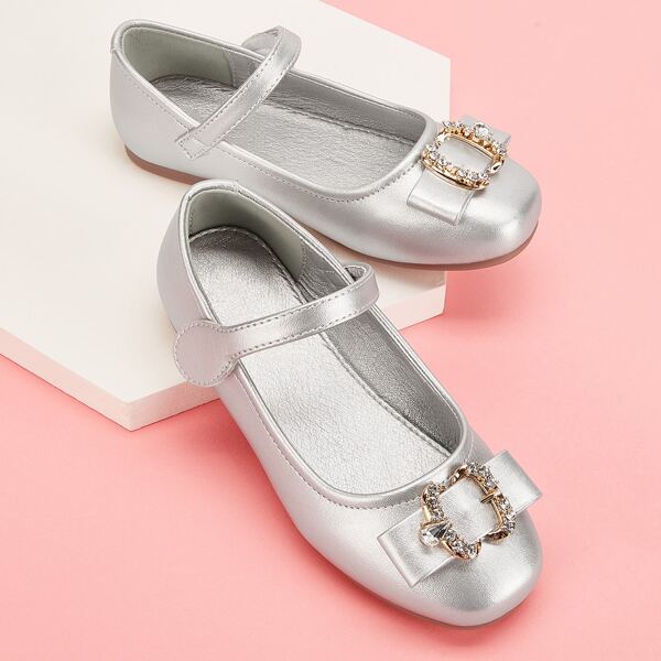 

Toddler Girls Rhinestone & Buckle Decor Flats, Silver