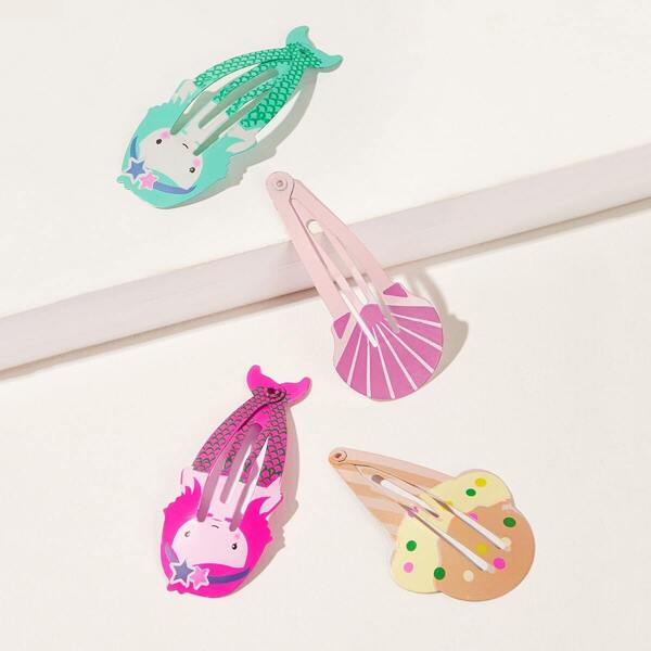 

Girls Mermaid & Shell Shaped Snap Hairpin 4pack, Multicolor