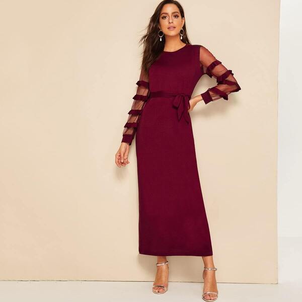

Contrast Mesh Ruffle Sleeve Dress