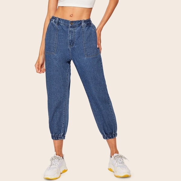 

Elastic Waist Pocket Detail Jeans