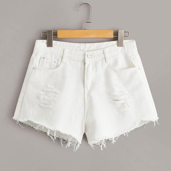 

Ripped Raw Hem Denim Shorts