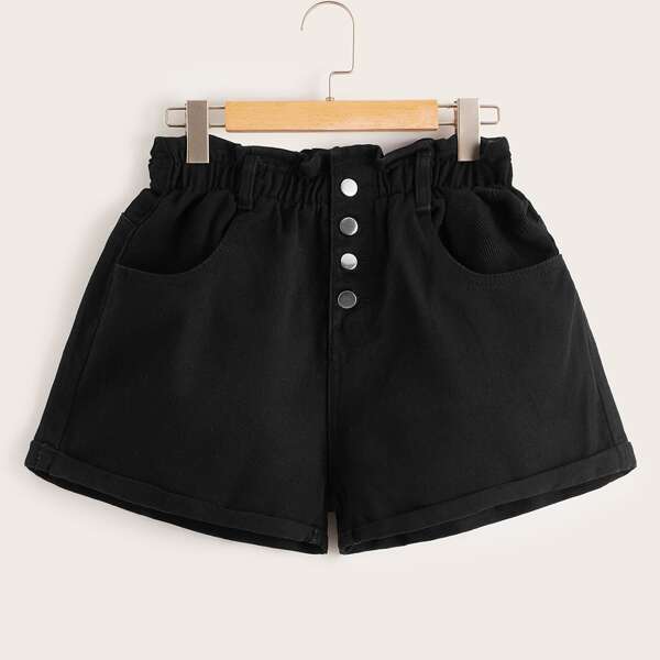 

Single Breasted Rolled Hem Denim Shorts