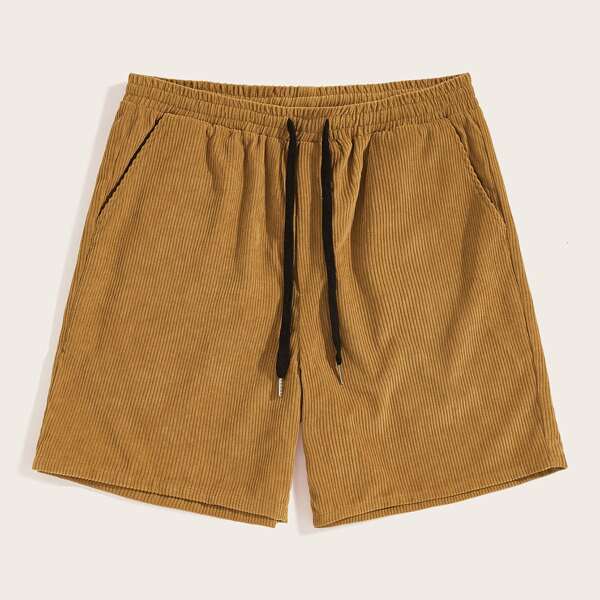 

Men Drawstring Waist Corduroy Shorts, Brown