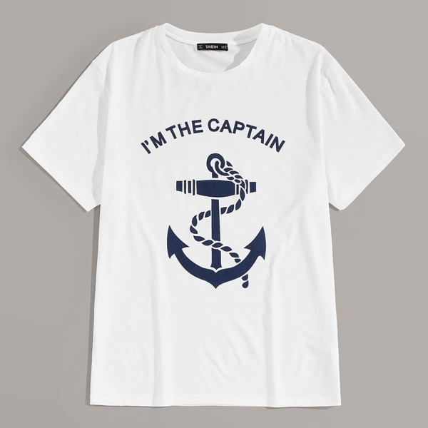 

Men Slogan & Anchor Print Tee