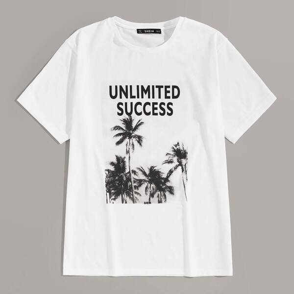 

Men Letter & Jungle Print Tee