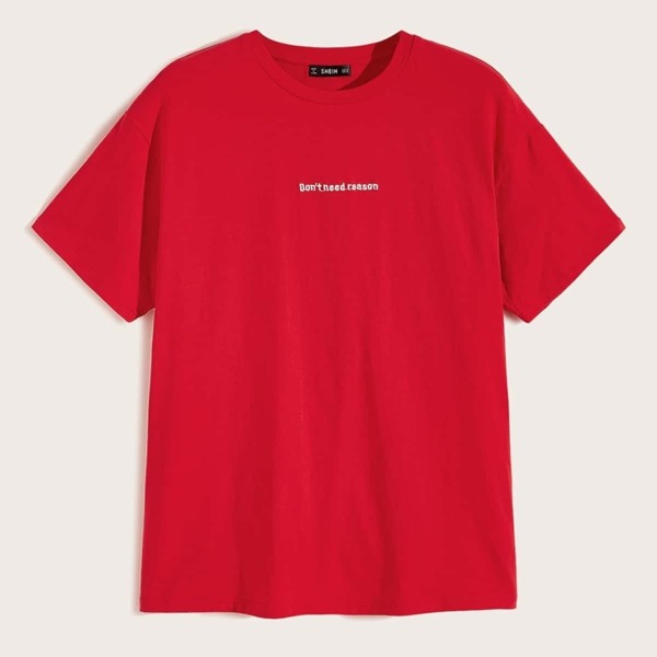 

Men Letter Embroidered Detail Tee