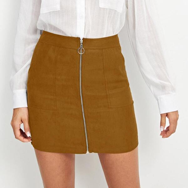 

O-ring Zip Front Slant Pocket Skirt