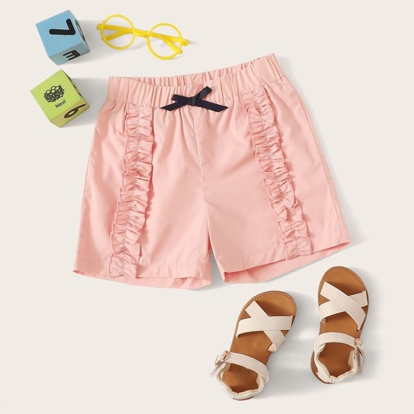 

Toddler Girls Frill Trim Bow Shorts, Pink