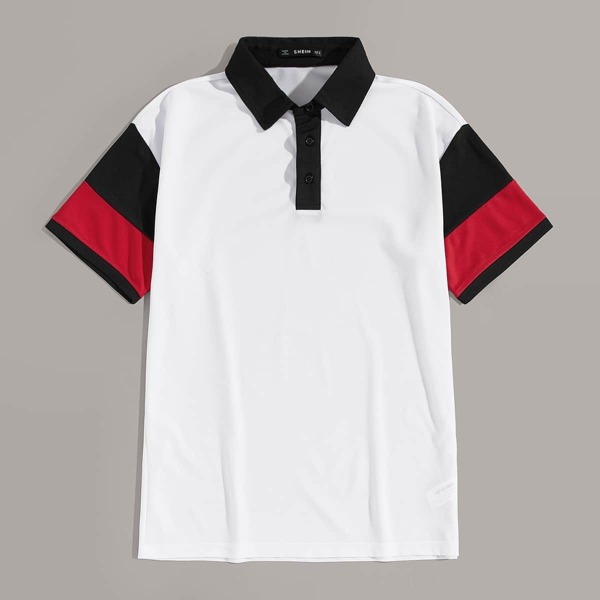 

Men Colorblock Sleeve Contrast Collar Polo Shirt