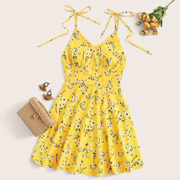 

Ditsy Floral Open Back Cami Sundress, Yellow