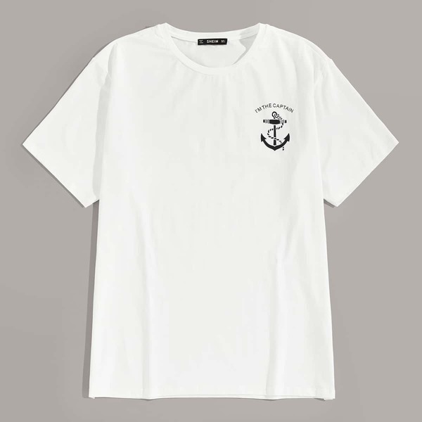 

Men Anchor & Slogan Print Tee