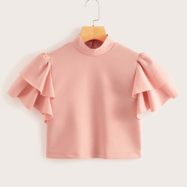 

Mock-neck Ruffle Trim Crop Top
