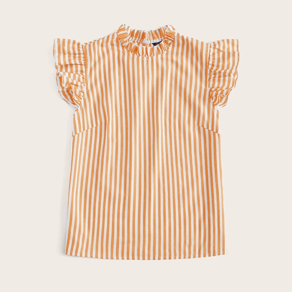 

Mock-neck Ruffle Armhole Striped Top