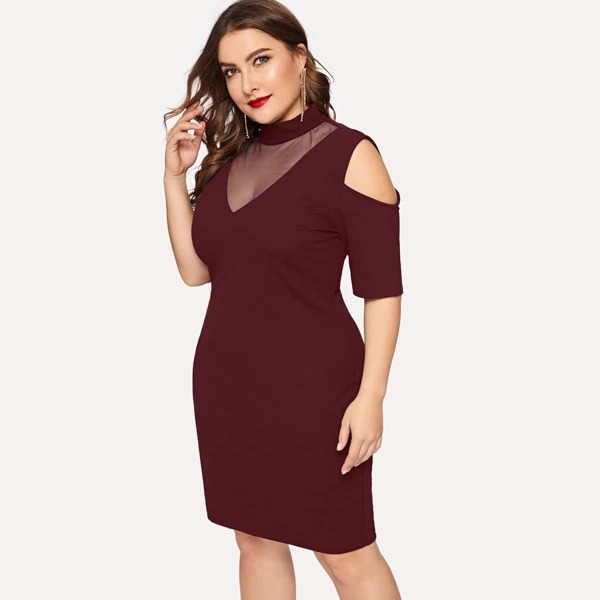 

Plus Mesh Insert Cold Shoulder Bodycon Dress