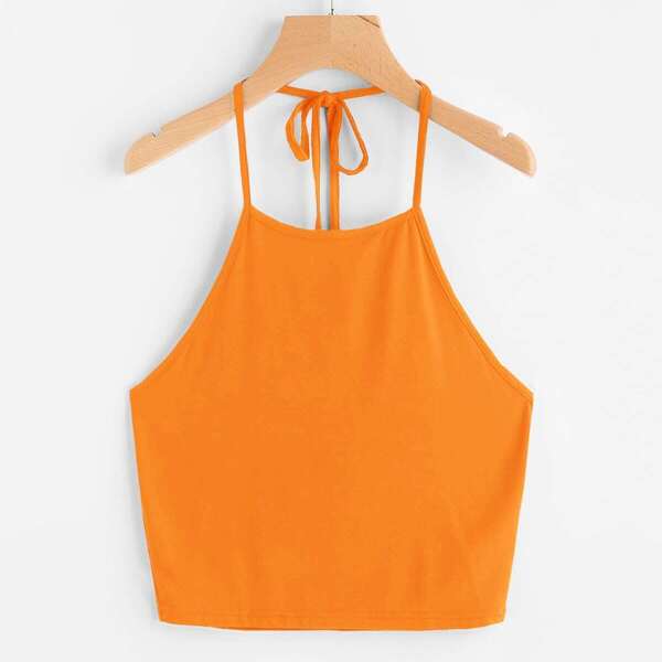 

Neon Orange Tie Back Halter Top
