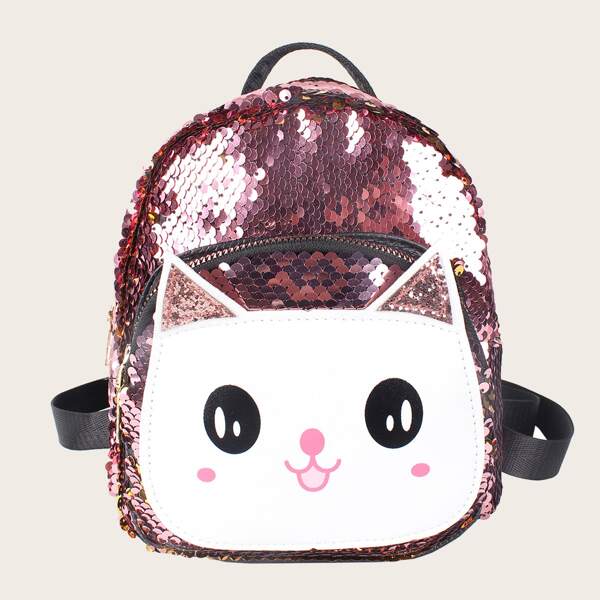 

Kids Cat Print Sequins Decor Backpack