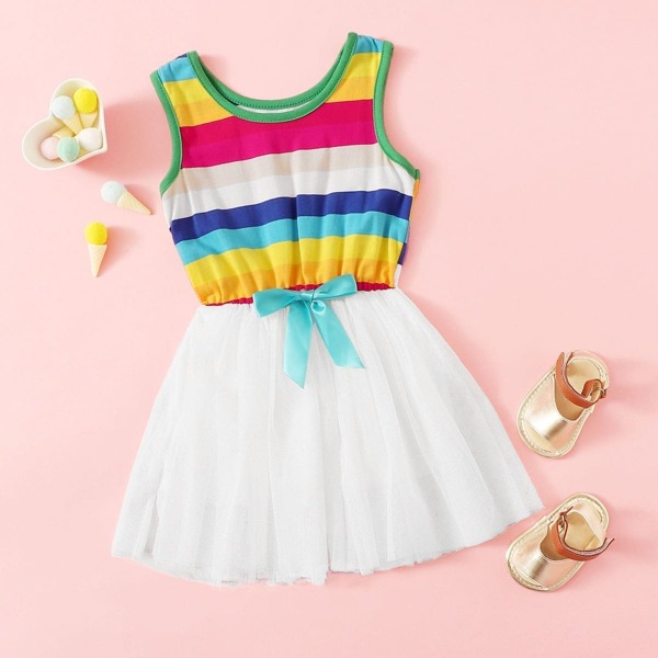 

Toddler Girls Random Rainbow Striped Tutu Dress, Multicolor