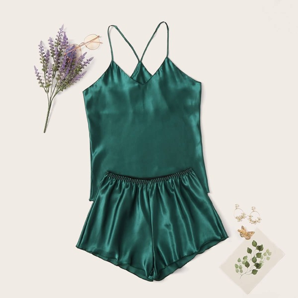 

Satin Cami Top & Shorts PJ Set, Green