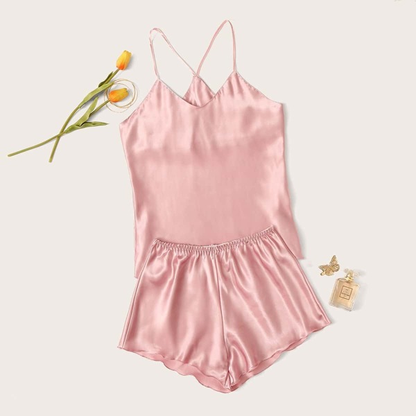

Satin Cami Top & Shorts PJ Set, Pink pastel