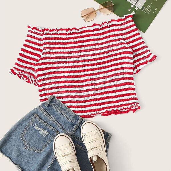Plus Shirred Striped Crop Tee
