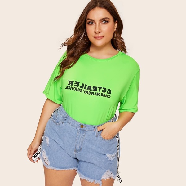 

Plus Neon Green Letter Print Tee