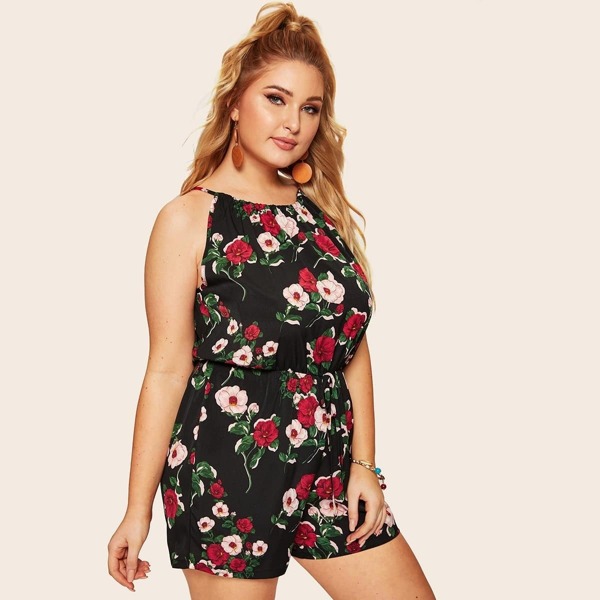 

Plus Floral Print Knot Romper